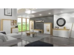 Buffet 3 Portes LED Inclus Teo Blanc Et Bois -Mobilier De Restaurant buffet 14055459