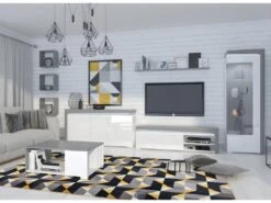 Buffet 2 Portes 4 Tiroirs LED Inclus Teo Blanc Et Gris -Mobilier De Restaurant buffet 14055477