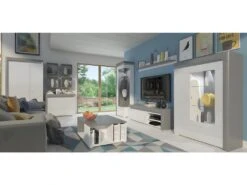 Buffet 2 Portes 4 Tiroirs LED Inclus Teo Blanc Et Gris -Mobilier De Restaurant buffet 14055479