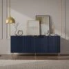 Buffet Avec 4 Portes En MDF Et Acier - Bleu Et Doré - YESINIA
