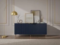 Buffet Avec 4 Portes En MDF Et Acier - Bleu Et Doré - YESINIA