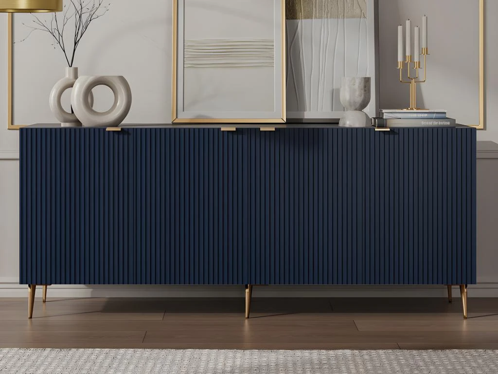 Buffet Avec 4 Portes En MDF Et Acier - Bleu Et Doré - YESINIA 2 Buffet Avec 4 Portes En MDF Et Acier - Bleu Et Doré - YESINIA – Image 2