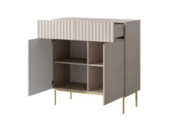 Buffet Haut Avec 2 Portes Et 2 Tiroirs En MDF Et Acier - Beige Et Doré - EVILANA -Mobilier De Restaurant buffet 14178169
