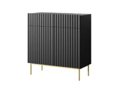 Buffet Haut Avec 2 Portes Et 2 Tiroirs En MDF Et Acier - Noir Et Doré - EVILANA -Mobilier De Restaurant buffet 14178255