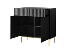 Buffet Haut Avec 2 Portes Et 2 Tiroirs En MDF Et Acier - Noir Et Doré - EVILANA -Mobilier De Restaurant buffet 14178257