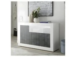 Buffet 3 Portes 1 Niche Blanc/Béton Ciré Foncé - LUBIO