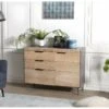 CLEMENCE - Buffet 3 Tiroirs 1 Porte Bois Teck Et Pieds Métal