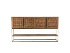 ALIDA - Buffet En Bois De Teck Recyclé 4 Portes En Tissage De Bambou -Mobilier De Restaurant buffet 14652159