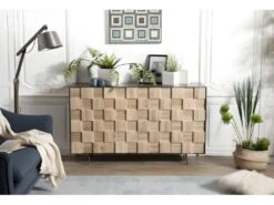 CLEMENCE - Buffet 4 Portes Bois Sapin Et Pieds Métal