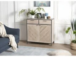 CLEMENCE - Buffet 2 Portes 2 Tiroirs Bois Sapin Et Métal