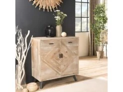 ANDRO - Buffet Beige Scandi 2 Tiroirs 2 Portes Pieds Noirs Sapin -Mobilier De Restaurant buffet 14652531