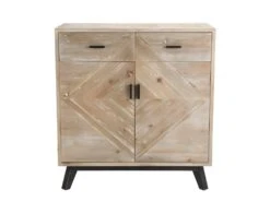 ANDRO - Buffet Beige Scandi 2 Tiroirs 2 Portes Pieds Noirs Sapin -Mobilier De Restaurant buffet 14652533