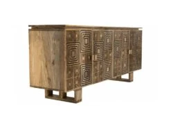 IRENE - Buffet Bois Manguier 177x45cm 4 Portes 2 étagères Motifs Noirs Goa -Mobilier De Restaurant buffet 14657483