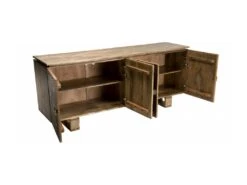 IRENE - Buffet Bois Manguier 177x45cm 4 Portes 2 étagères Motifs Noirs Goa -Mobilier De Restaurant buffet 14657485