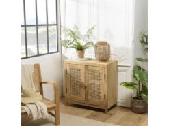 ISA - Buffet Marron 2 Portes Bois De Manguier Et Cannage Couleur Naturelle