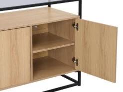 Buffet Avec 3 Portes En MDF, Verre Trempé Et Métal - Naturel Clair - CAMATA -Mobilier De Restaurant buffet 14973447