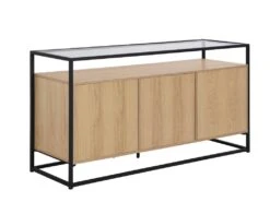 Buffet Avec 3 Portes En MDF, Verre Trempé Et Métal - Naturel Clair - CAMATA -Mobilier De Restaurant buffet 14973449
