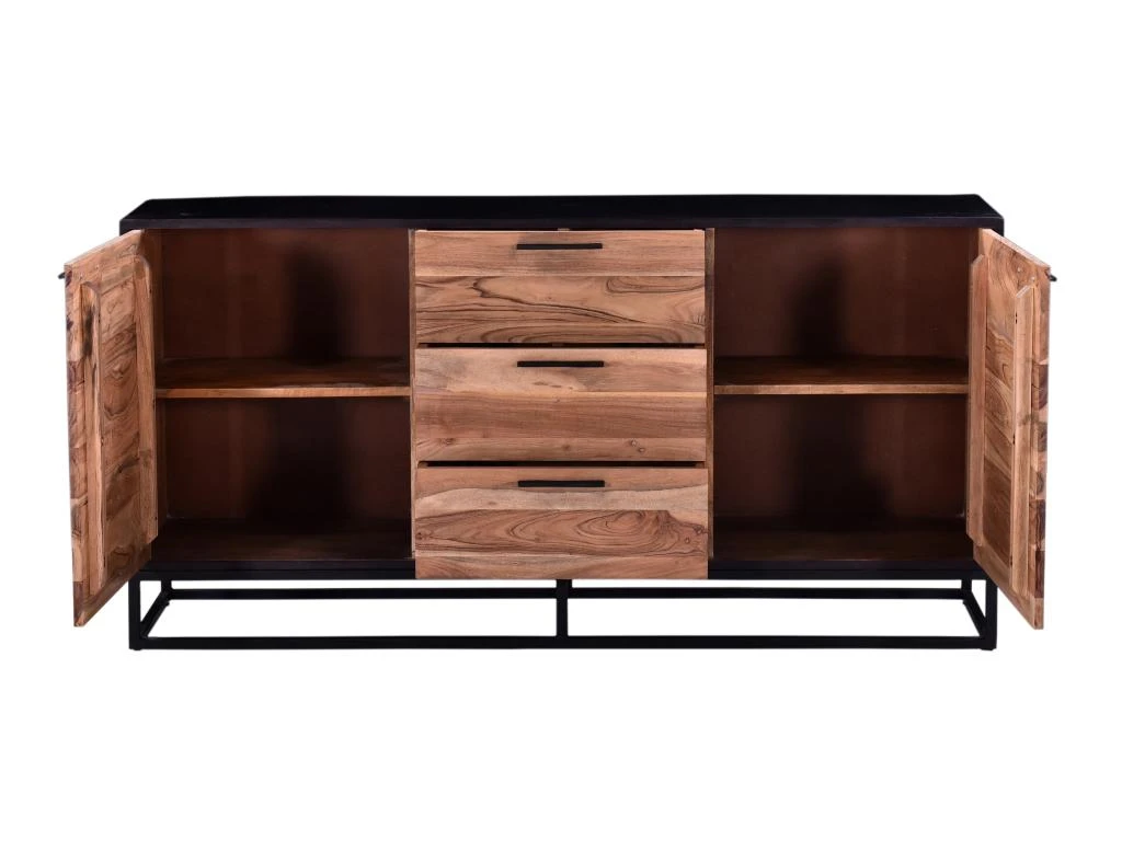 Buffet Avec 3 Tiroirs Et 2 Portes En Bois D'acacia Et Métal - Naturel Foncé Et Noir - ALYONA 6 Buffet Avec 3 Tiroirs Et 2 Portes En Bois D'acacia Et Métal - Naturel Foncé Et Noir - ALYONA – Image 6