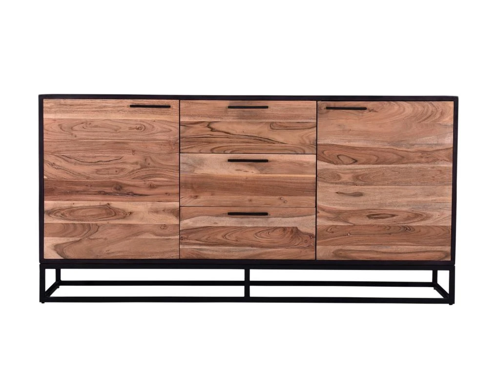 Buffet Avec 3 Tiroirs Et 2 Portes En Bois D'acacia Et Métal - Naturel Foncé Et Noir - ALYONA 5 Buffet Avec 3 Tiroirs Et 2 Portes En Bois D'acacia Et Métal - Naturel Foncé Et Noir - ALYONA – Image 5