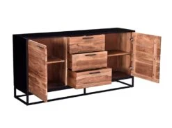 Buffet Avec 3 Tiroirs Et 2 Portes En Bois D'acacia Et Métal - Naturel Foncé Et Noir - ALYONA 12 Buffet Avec 3 Tiroirs Et 2 Portes En Bois D'acacia Et Métal - Naturel Foncé Et Noir - ALYONA -Mobilier De Restaurant buffet 16580699