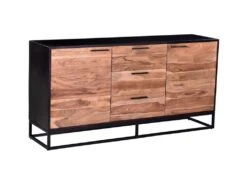Buffet Avec 3 Tiroirs Et 2 Portes En Bois D'acacia Et Métal - Naturel Foncé Et Noir - ALYONA 11 Buffet Avec 3 Tiroirs Et 2 Portes En Bois D'acacia Et Métal - Naturel Foncé Et Noir - ALYONA -Mobilier De Restaurant buffet 16580723