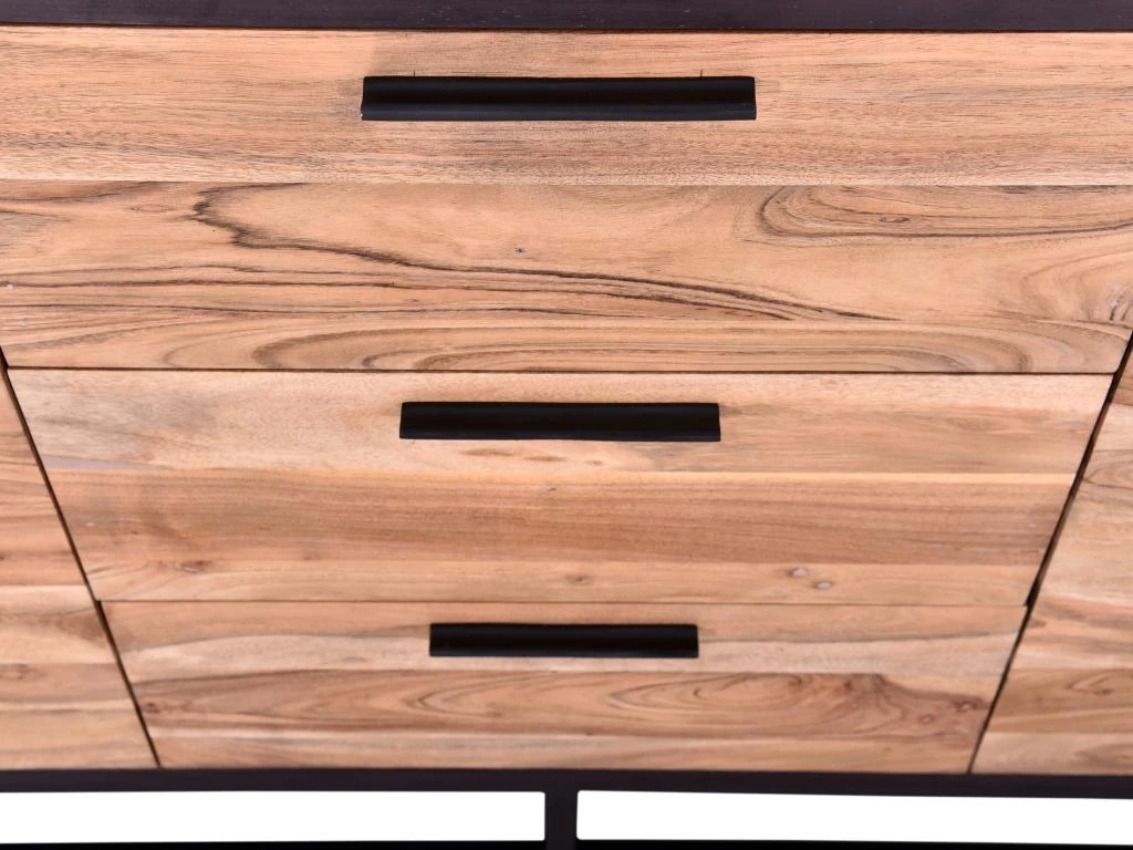 Buffet Avec 3 Tiroirs Et 2 Portes En Bois D'acacia Et Métal - Naturel Foncé Et Noir - ALYONA 9 Buffet Avec 3 Tiroirs Et 2 Portes En Bois D'acacia Et Métal - Naturel Foncé Et Noir - ALYONA – Image 9