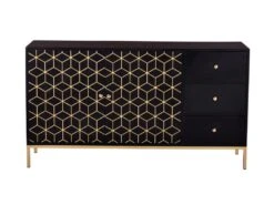 Buffet Avec 2 Portes Et 3 Tiroirs En Bois De Manguier Et Métal - Noir Et Doré - ANALIMY -Mobilier De Restaurant buffet 16582169