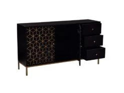 Buffet Avec 2 Portes Et 3 Tiroirs En Bois De Manguier Et Métal - Noir Et Doré - ANALIMY -Mobilier De Restaurant buffet 16582175