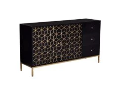 Buffet Avec 2 Portes Et 3 Tiroirs En Bois De Manguier Et Métal - Noir Et Doré - ANALIMY -Mobilier De Restaurant buffet 16582189