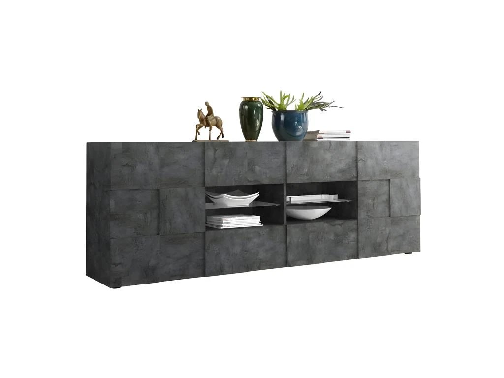 Buffet 2 Portes 4 Tiroirs Béton Ciré Foncé - TICATO 1 Buffet 2 Portes 4 Tiroirs Béton Ciré Foncé - TICATO