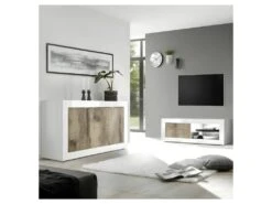 Buffet 3 Portes Blanc/Planches Bois - MATERA -Mobilier De Restaurant buffet 17623979