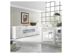 Buffet 2 Portes 4 Tiroirs Laqué Blanc Brillant LED's - TICATO -Mobilier De Restaurant buffet 17624039