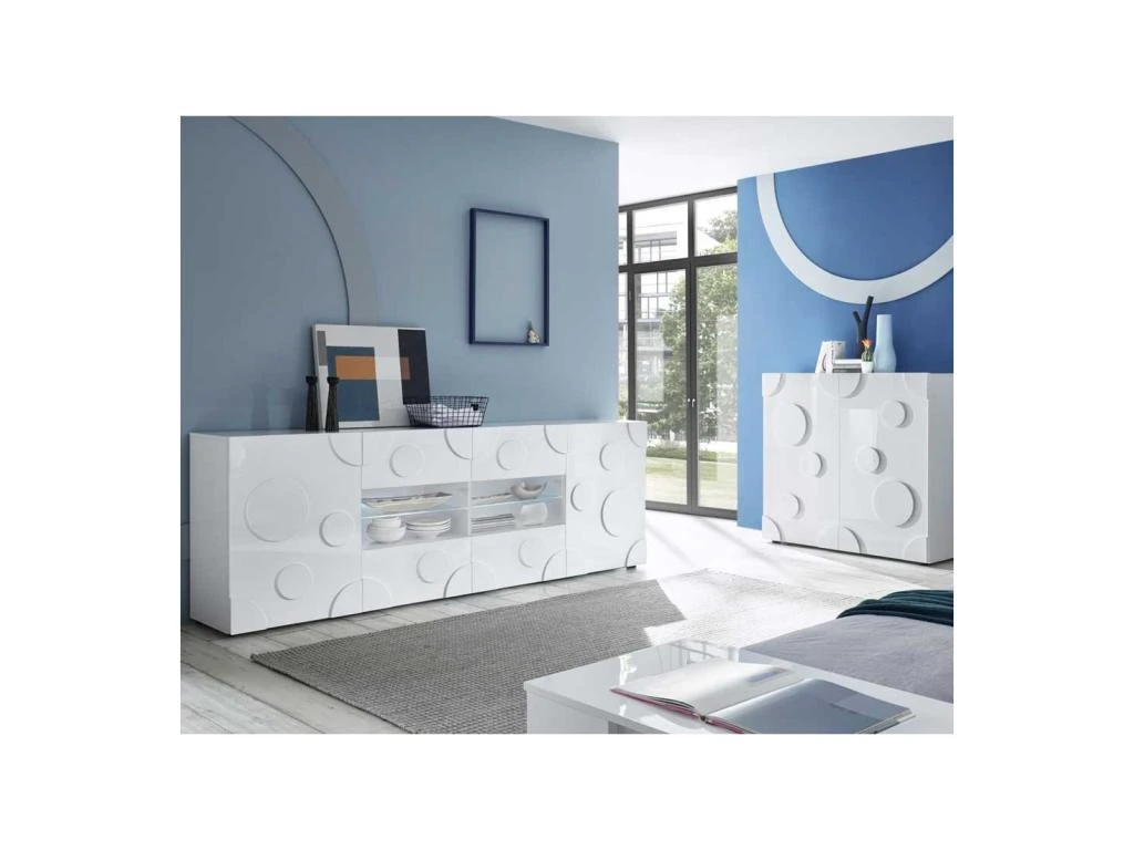 Buffet 2 Portes 4 Tiroirs Blanc Laqué Brillant à Leds - PEPPERONI 5 Buffet 2 Portes 4 Tiroirs Blanc Laqué Brillant à Leds - PEPPERONI – Image 5