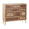 Meuble D'entrée 11 Tiroirs Bois/Rotin - BISCUIT