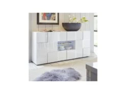 Buffet 2 Portes 2 Tiroirs Laqué Blanc Brillant LED's - TICATO