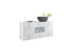 Buffet 2 Portes 2 Tiroirs Laqué Blanc Brillant LED's - TICATO -Mobilier De Restaurant buffet 17624863