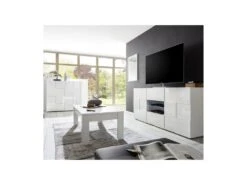 Buffet 2 Portes 2 Tiroirs Laqué Blanc Brillant LED's - TICATO -Mobilier De Restaurant buffet 17624869