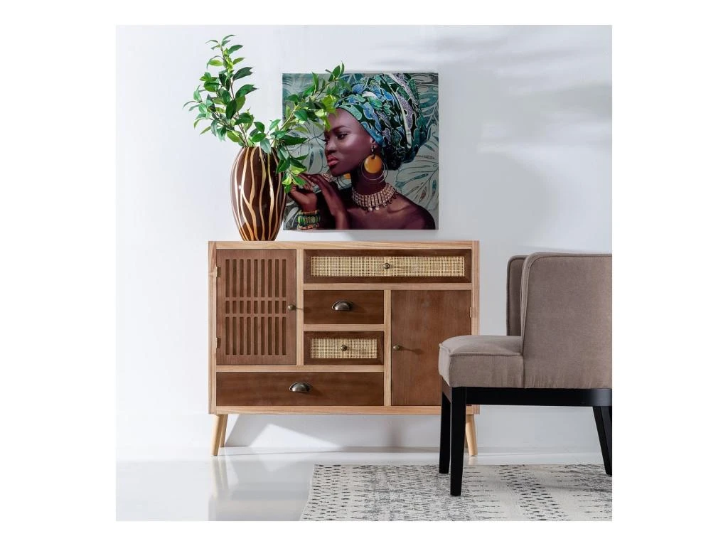 Buffet 2 Portes 4 Tiroirs Bois/Rotin - BISCUIT 2 Buffet 2 Portes 4 Tiroirs Bois/Rotin - BISCUIT – Image 2