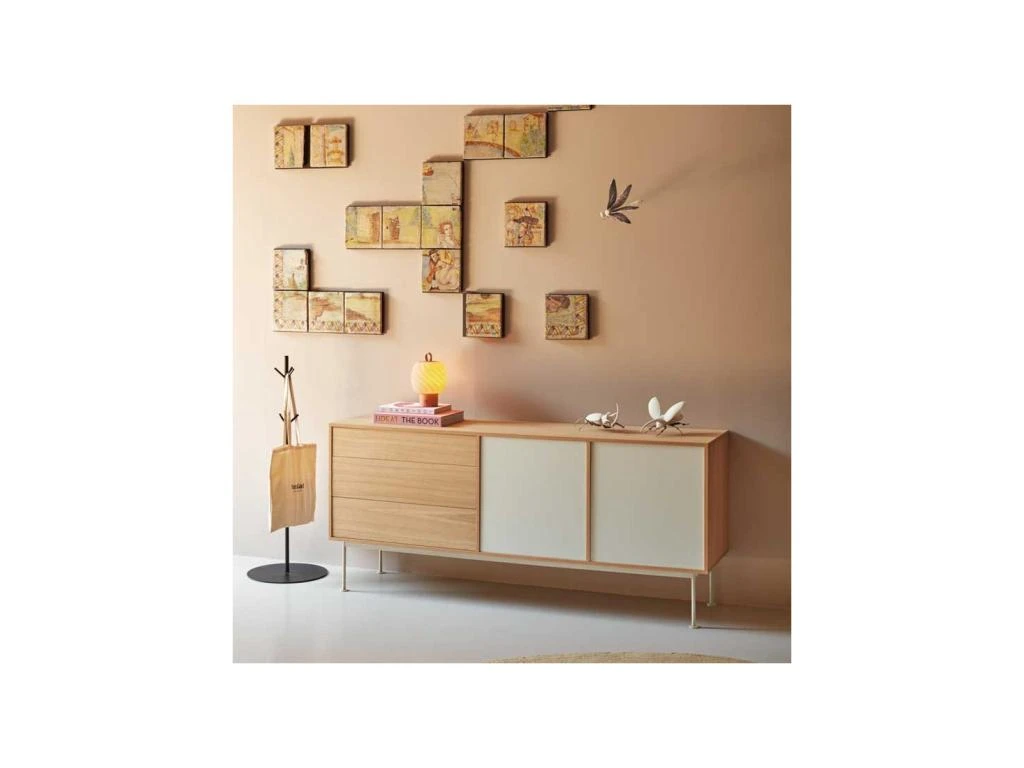 Buffet 3 Tiroirs 2 Portes Chêne Clair / Crème - TEULAT YOKO 2 Buffet 3 Tiroirs 2 Portes Chêne Clair / Crème - TEULAT YOKO – Image 2