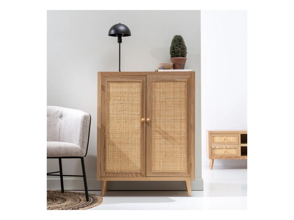 Armoire De Salon 2 Portes Bois Naturel/Rotin - NOLIMP 2 Armoire De Salon 2 Portes Bois Naturel/Rotin - NOLIMP – Image 2