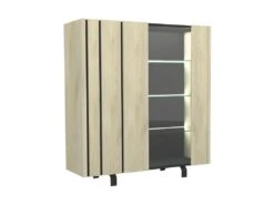 Argentier 2 Portes à LEDs Chêne Clair/Ardoise - FOREST