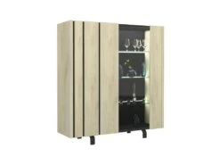 Argentier 2 Portes à LEDs Chêne Clair/Ardoise - FOREST -Mobilier De Restaurant buffet 17625979