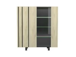 Argentier 2 Portes à LEDs Chêne Clair/Ardoise - FOREST -Mobilier De Restaurant buffet 17625981