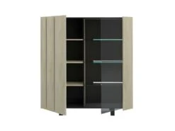 Argentier 2 Portes à LEDs Chêne Clair/Ardoise - FOREST -Mobilier De Restaurant buffet 17625983