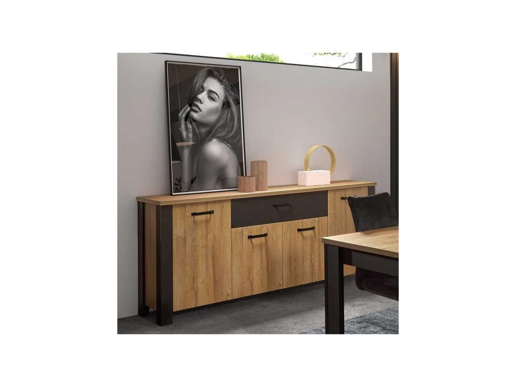 Buffet 4 Portes 1 Tiroir Chêne Naturel/Noir- ARTEMIS 2 Buffet 4 Portes 1 Tiroir Chêne Naturel/Noir- ARTEMIS – Image 2