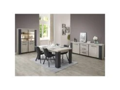 Argentier 4 Portes à LEDs Chêne Délavé/Gris Foncé - PORIRUA -Mobilier De Restaurant buffet 17788989