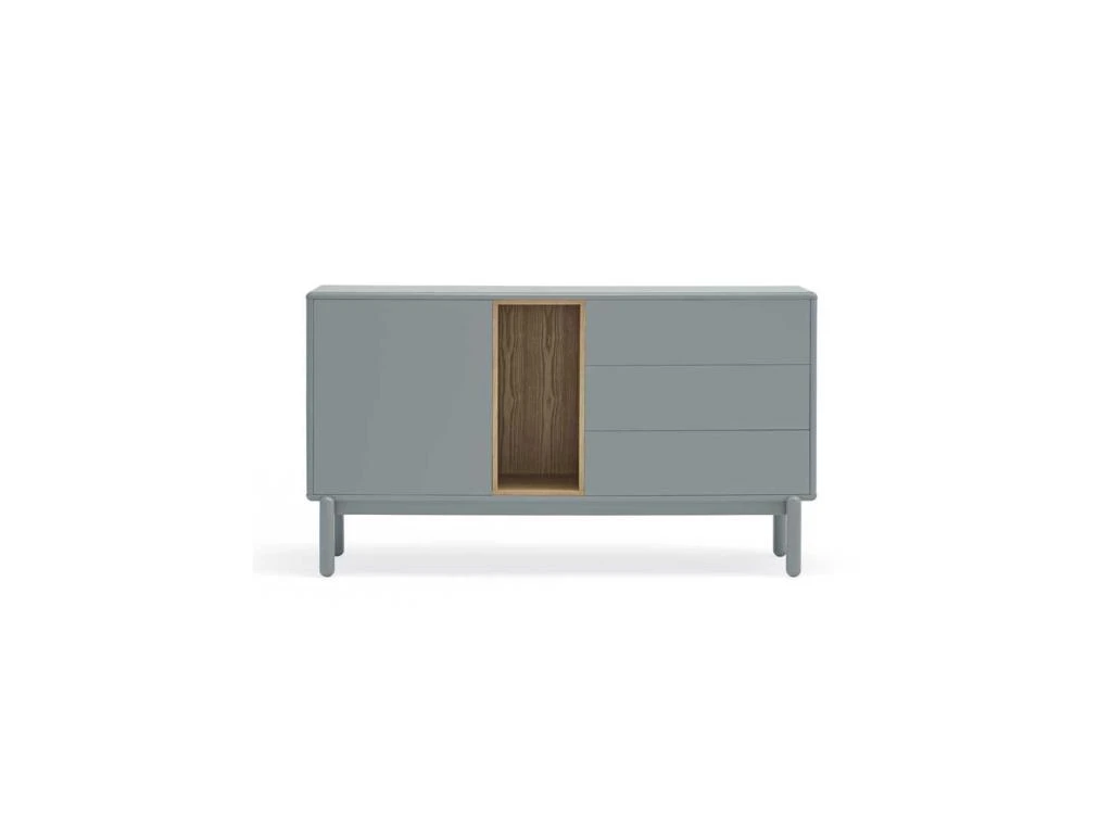 Buffet 1 Porte 3 Tiroirs Laque Gris/Bois - TEULAT CORVO 1 Buffet 1 Porte 3 Tiroirs Laque Gris/Bois - TEULAT CORVO