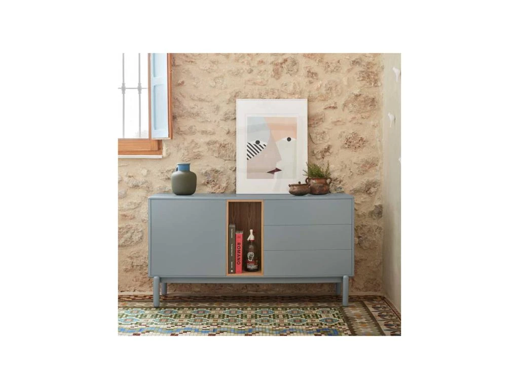 Buffet 1 Porte 3 Tiroirs Laque Gris/Bois - TEULAT CORVO 2 Buffet 1 Porte 3 Tiroirs Laque Gris/Bois - TEULAT CORVO – Image 2