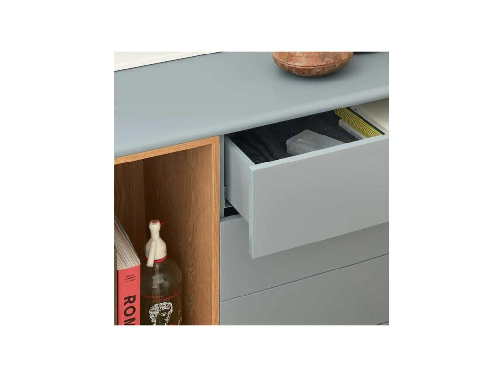 Buffet 1 Porte 3 Tiroirs Laque Gris/Bois - TEULAT CORVO 4 Buffet 1 Porte 3 Tiroirs Laque Gris/Bois - TEULAT CORVO – Image 4
