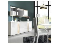 Buffet 4 Portes Blanc Laqué/ Chêne Doré - STAIN